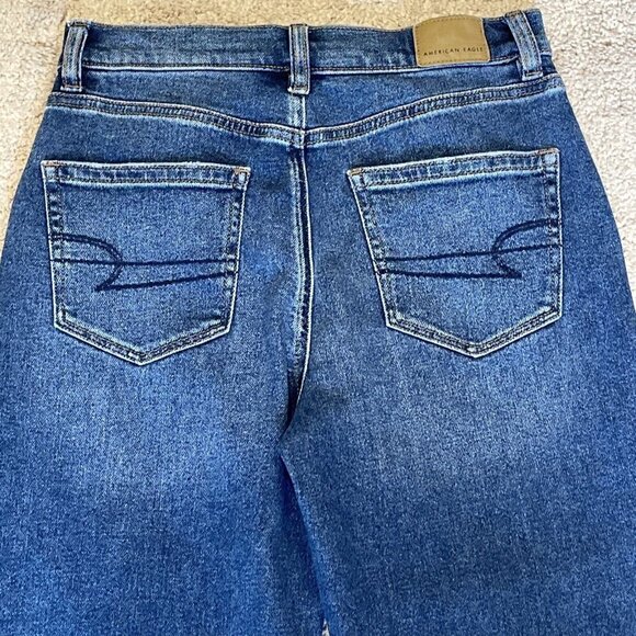 American Eagle Mom Jeans Denim Size 0 XL Button Fly Relaxed Fit Cropped Raw Hem - Picture 12 of 15